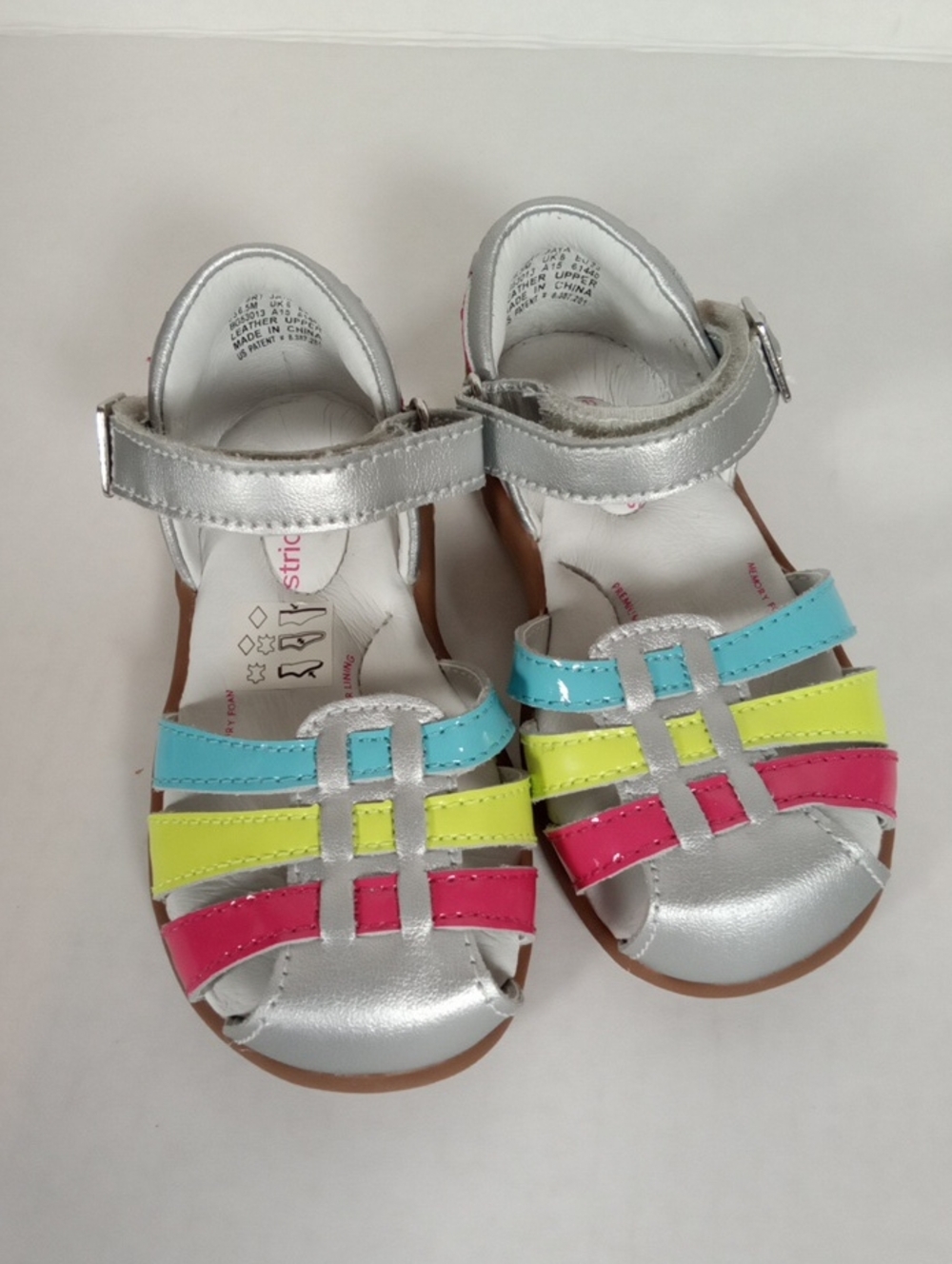 Stride Rite Silver Sandals with Pink, Yellow & Blue Straps Toddlers 6.5m